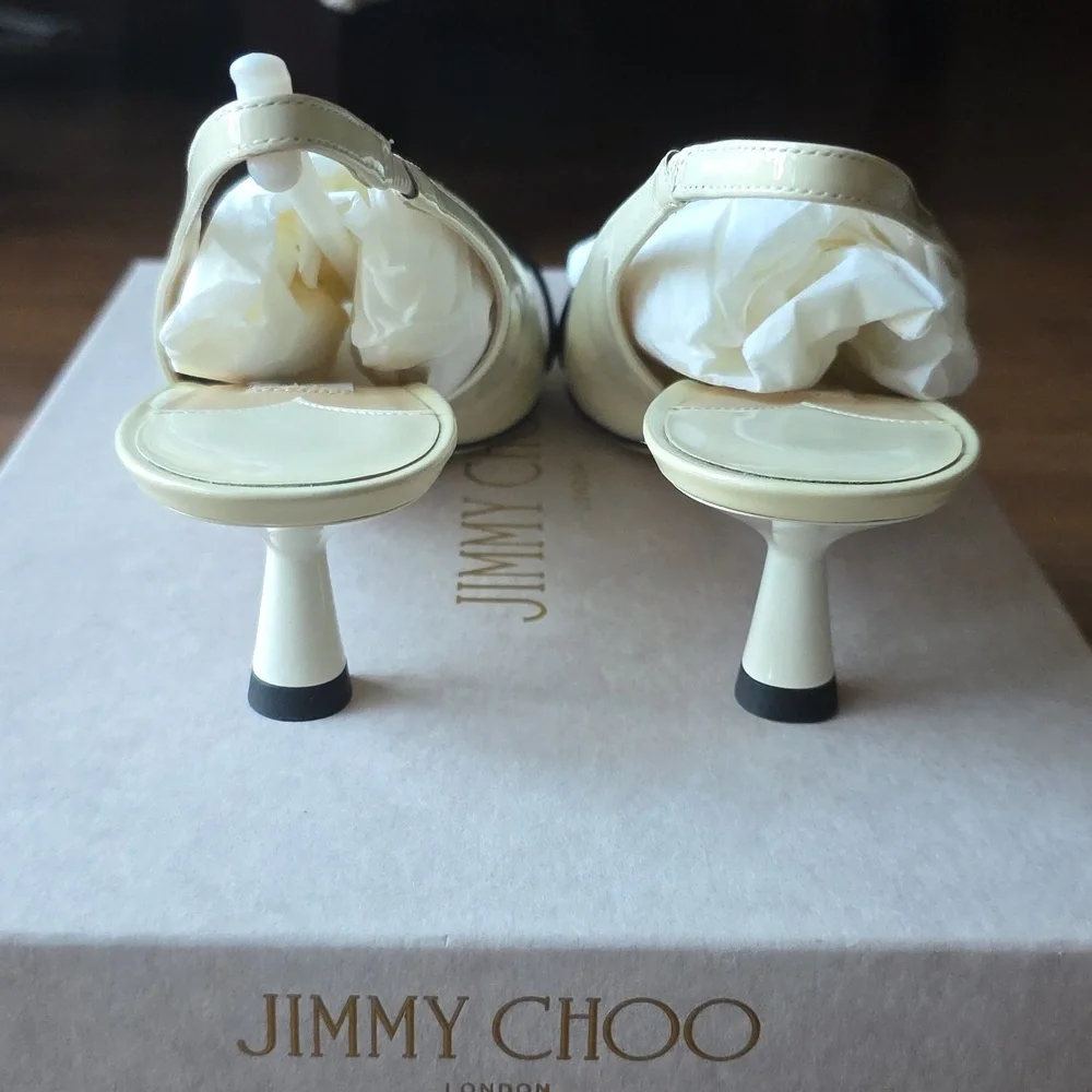 Jimmy Choo Ivory Slingback Pump with Black Strap and Pearl Accent - Picture 3 of 4